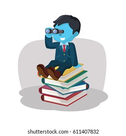 blue businessman on stack of book