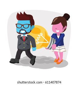 blue businessman and pink woman carrying giant bulb