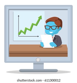blue businessman reporting high income