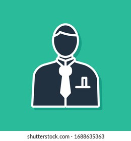 Blue Businessman or stock market trader icon isolated on green background.  Vector Illustration