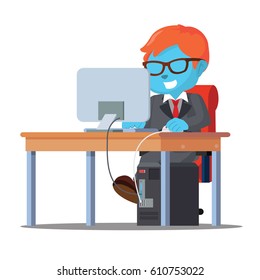 blue businessman working on his desk