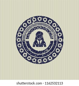 Blue businesswoman icon inside distressed rubber texture