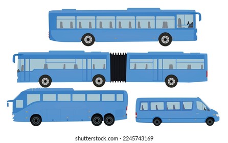 Blue busses set. vector illustration