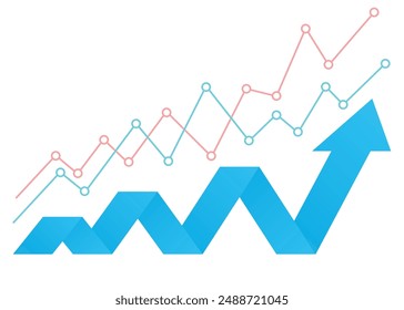 flecha de negocios azul gráfico de la flecha del mercado de valores apuntando hacia arriba, creciendo hacia arriba, gráfico de auge económico tendencia al alza, beneficios empresariales, junta financiera sube