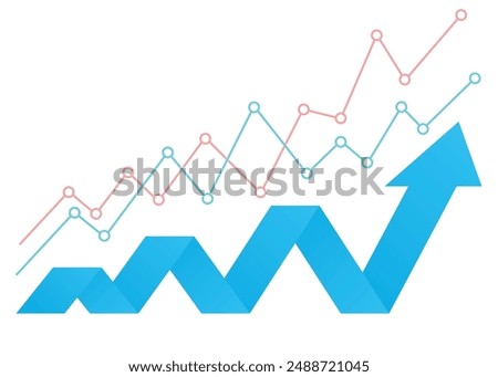 blue bussiness arrow graph stock market arrow pointing up, growing up, economic boom chart trending upwards, business profit, financial board rises