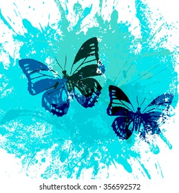 Blue Butterflies at the blots background