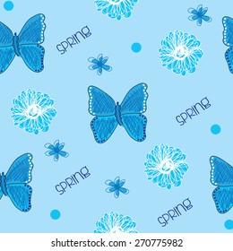 blue butterflies with flowers pattern vector illustration