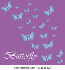a lot of blue butterflies on a purple background