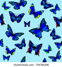 Blue butterflies seamless pattern