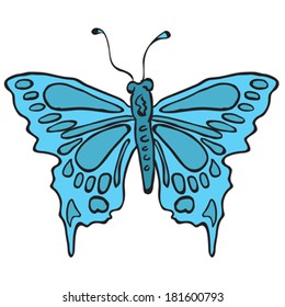 blue butterfly cartoon doodle
