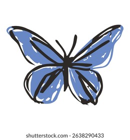 Blue butterfly design with bold color fills and simple lines. Ideal for minimalist artistic illustrations, modern vector designs, and nature-inspired butterfly artwork.