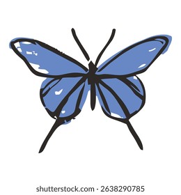 Blue butterfly drawing with minimalist lines and simple elegance. Great for nature-inspired vector art, modern illustrations, and decorative butterfly themes for a clean aesthetic.