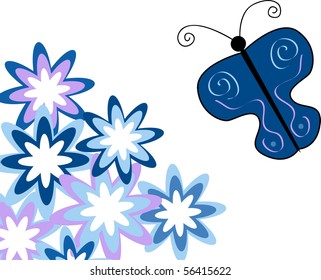 blue butterfly and flowers