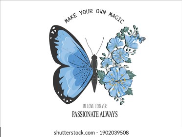 blue butterfly with flowersbeautiful, blossom, butterfly, calligraphy, card, chamomile, colorful, daisy, design, draw, drawing, dress, embroidery, feminine, floral, flower, girl, illustration, insect,