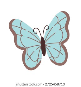 Borboleta azul. Insetos voadores em estilo plano. Ilustração desenhada à mão.
