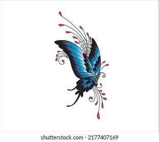 Diseño vectorial de vuelo de mariposa azul