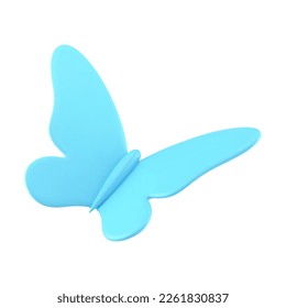 Blue butterfly glossy flying insect abstract decorative bow holiday decor element 3d icon realistic vector illustration. Cute flight bug Easter spring festive design isometric fashion winged ornate