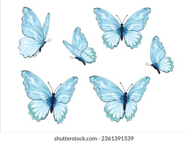 blue butterfly hand drawn design vector