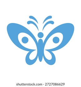 Blauer Schmetterling Symbol mit offenen Flügeln und Antennen auf weißem Hintergrund Symbol