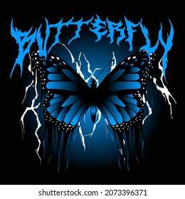 Blue butterfly lightning vector setreetwear design 