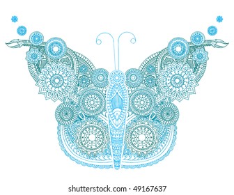 Blue butterfly made up of a floral pattern