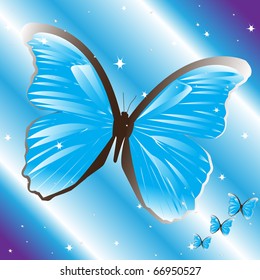 Blue butterfly on a blue iridescent background, eps10