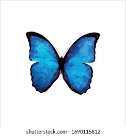 Blue butterfly on a white background, vector butterfly in style Low Poly. 
