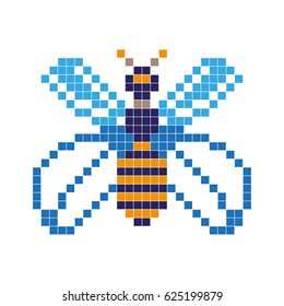 Blue butterfly, pixel art style. Vector illustration