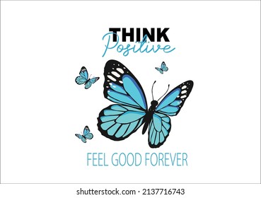 blue butterfly with positive quote hand drawn design