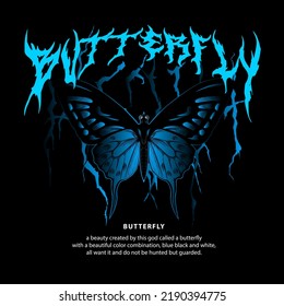 Blue butterfly premium streetwear design clothing vector