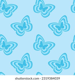 Blue butterfly repeat seamless pattern background