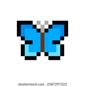 Blue Butterfly simple icon in 8-Bit Pixel Art isolated from white background - editable pixelated vector 