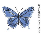 Blue butterfly sketch with minimalist design and abstract lines, ideal for modern vector art, nature-inspired illustrations, and creative butterfly graphics.