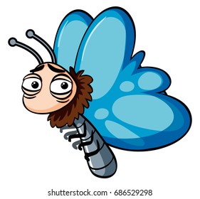 Blue butterfly with sleepy face illustration