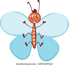 Blue butterfly with spread wings illustration for children