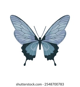 Vector de mariposa azul. Estética azul, lavanda, púrpura, violeta mariposa. Dibujado a mano ilustración de acuarela pastel. Se puede utilizar para tarjetas de felicitación, Anuncios, Fondo de pantalla, tarjeta de cumpleaños.