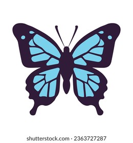 Blue butterfly vector illustration, flat blue monarch butterfly vector icon isolated on a white background