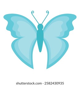 Blue butterfly, vector illustration. Butterfly hand drawn in flat style, colored insect icon.