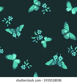 Blue Butterfly Vector Pattern in Black Color