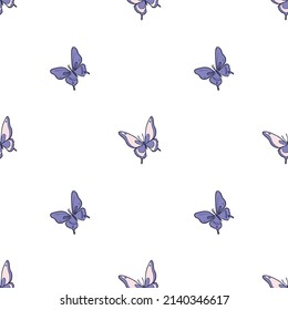 Blue butterfly vector pattern seamless repeat background. Simple girly pattern