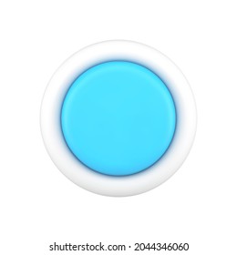 Blue button 3d icon. Minimalistic round switch of settings. Realistic activation of alarm and backup power supply. Shutdown of all systems. System quick access activator. Volumetric isolated vector.