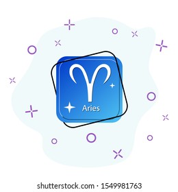 Blue button with Aries sign symbol, flat design