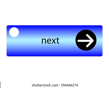 Blue button with arrow symbol isolated on white background. Vector illustration.