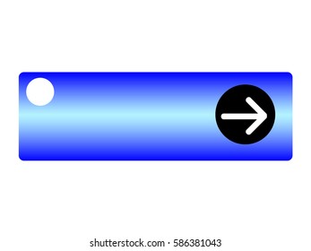 Blue button with arrow symbol on white background. Vector illustration.
