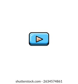 Blue button displays play action icon against white backdrop