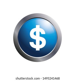 Blue button with dollar icon for banking, business, finance theme. 