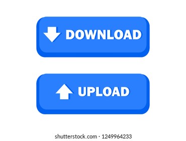 blue button download and upload set for web. isolated vector. 