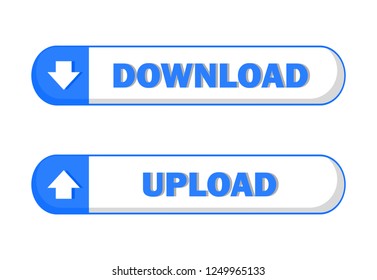 blue button download and upload set for web. isolated vector. 