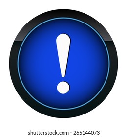 Blue button exclamation mark on the white background