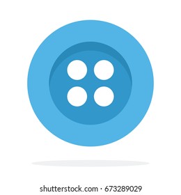 Blue button with four holes vector flat material design isolated on white